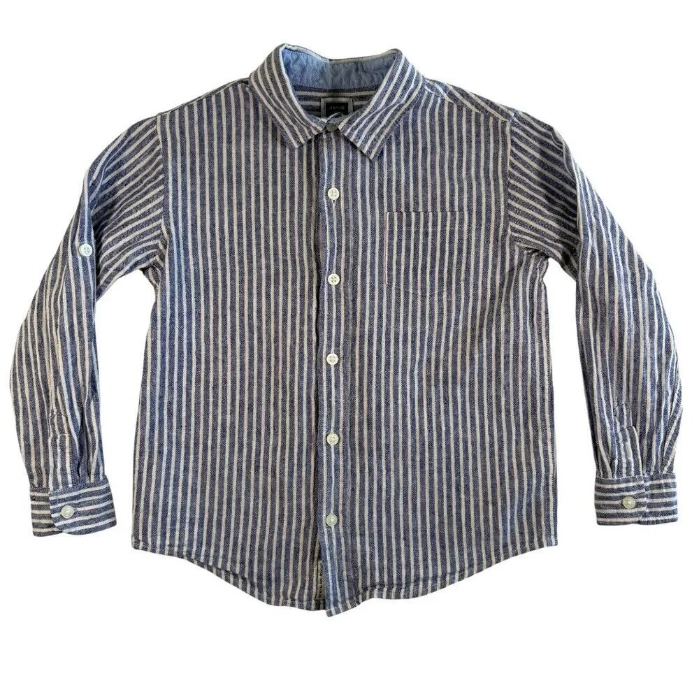 JANIE AND JACK Linen Cotton Blue Striped Button Down 5T